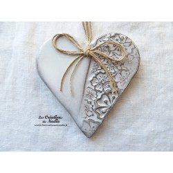 Coeur Liesel marron givré, impression fleurs de capucines en céramique