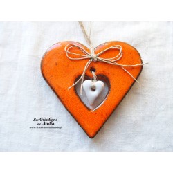 Coeur Liesel orange en poterie, à suspendre, couleur