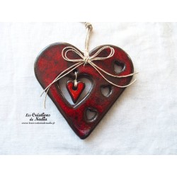 Coeur Liesel en céramique couleur rouge pomme d'amour, à suspendre