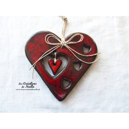 Coeur Liesel en céramique couleur rouge pomme d'amour, à suspendre