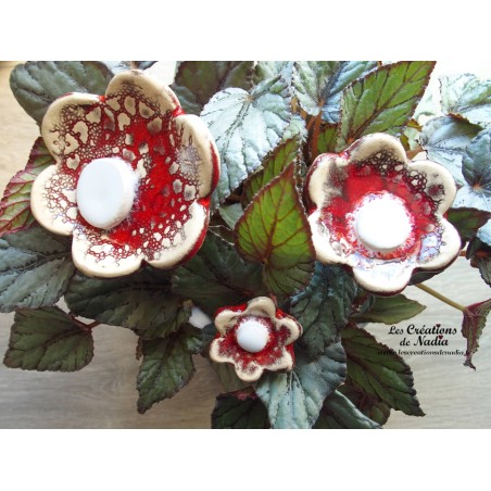 Poppies fleurs en céramique pour les jardinières, série de trois fleurs rot und wiss