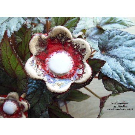 Poppies fleur en céramique pour les jardinières, moyen modèle, couleur rot und wiss et blanc