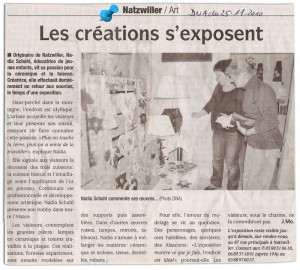 Article "Les Créations s'exposent", DNA du 25/11/2010